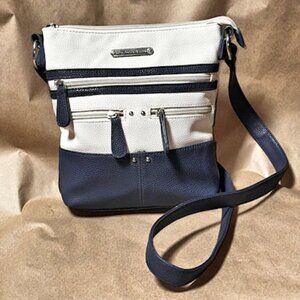 Stone Mountain USA Crossbody Handbag, Blue and White Leather